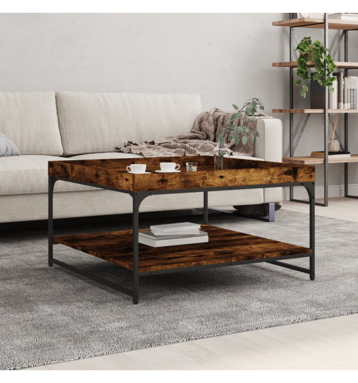 Table basse chêne fumé 80x80x45 cm bois d'ingénierie et fer | Mobilier & Déco