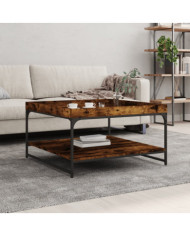 Table basse chêne fumé 80x80x45 cm bois d'ingénierie et fer | Mobilier & Déco