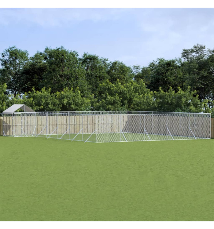 Chenil d'extérieur pour chiens avec toit argenté 12x12x2,5 m | Mobilier & Déco