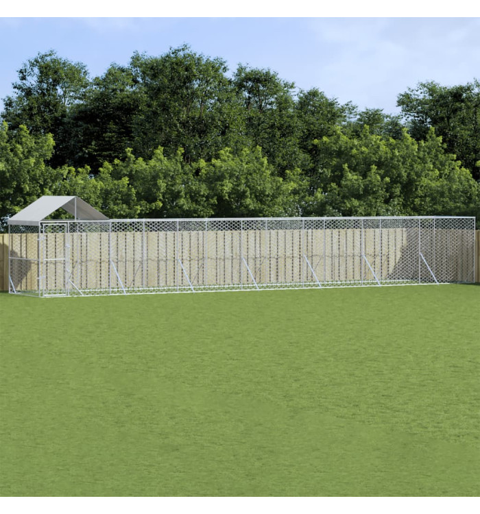 Chenil d'extérieur pour chiens avec toit argenté 14x2x2,5 m | Mobilier & Déco
