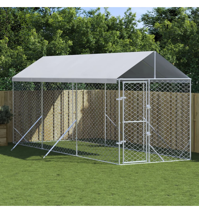 Chenil d'extérieur pour chiens avec toit argenté 2x6x2,5 m | Mobilier & Déco