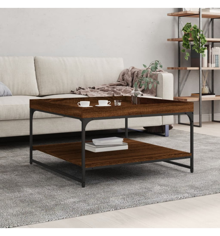 Table basse chêne marron 80x80x45 cm bois d'ingénierie et fer | Mobilier & Déco