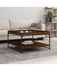 Table basse chêne marron 80x80x45 cm bois d'ingénierie et fer | Mobilier & Déco