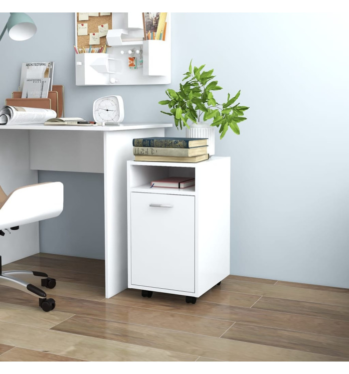 Armoire latérale avec roues Blanc 33x38x60 cm Bois d’ingénierie | Mobilier & Déco
