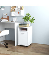 Armoire latérale avec roues Blanc 33x38x60 cm Bois d’ingénierie | Mobilier & Déco