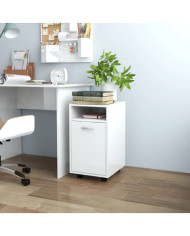 Armoire latérale avec roues Blanc brillant Bois d'ingénierie | Mobilier & Déco