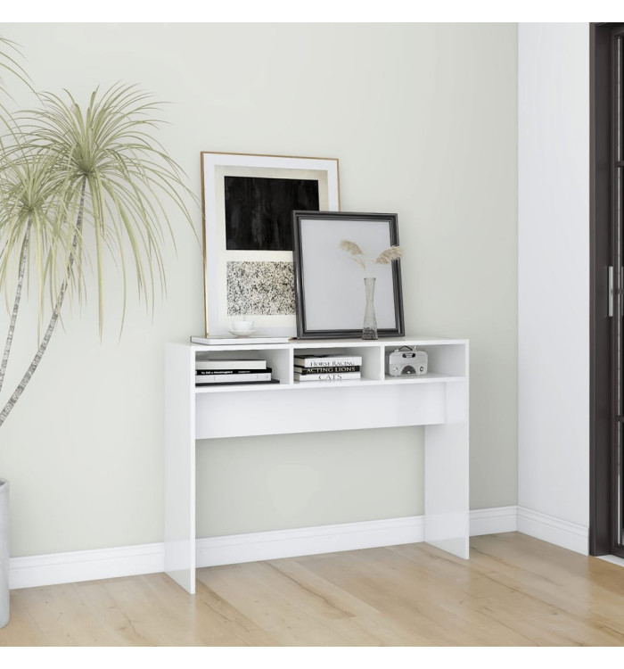 Table console blanc brillant 105x30x80 cm bois d'ingénierie | Mobilier & Déco