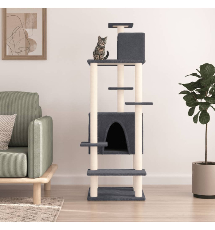 Arbre à chat avec griffoirs en sisal Gris foncé 154 cm | Mobilier & Déco