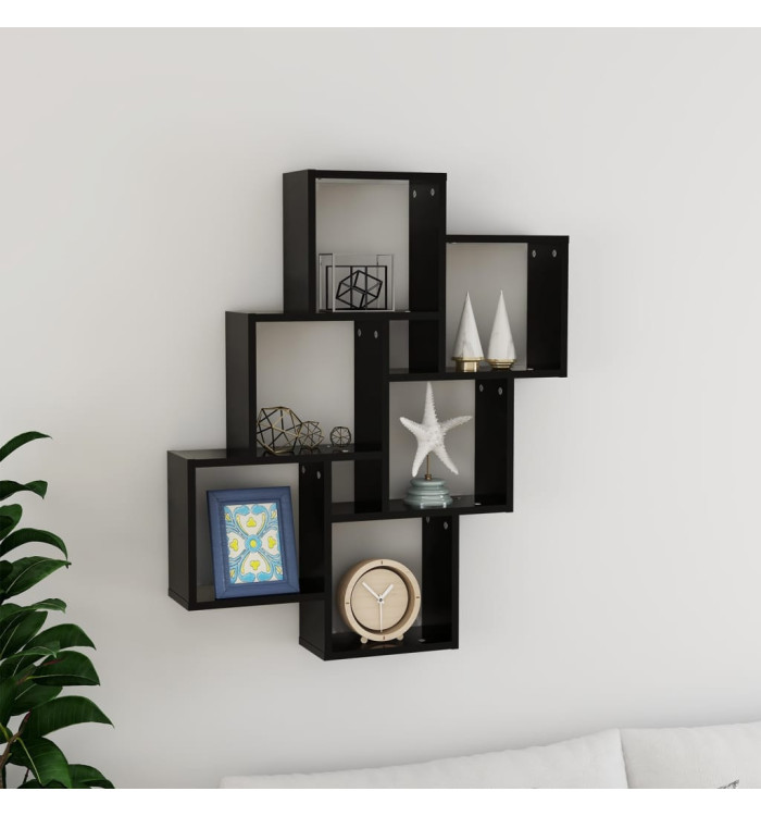 Étagère murale cube Noir 78x15x93 cm Bois d’ingénierie | Mobilier & Déco