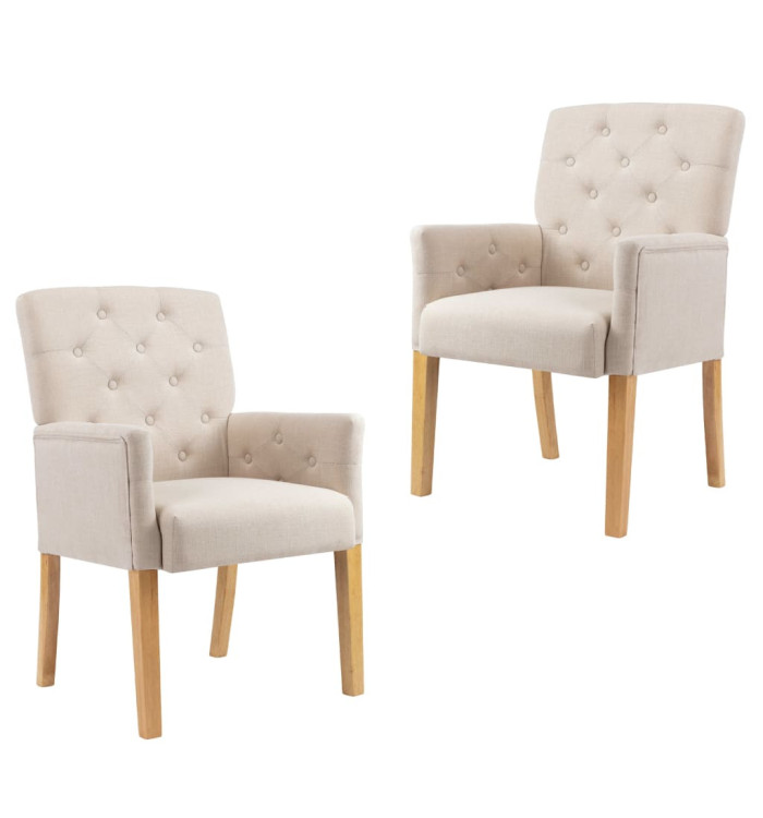 Chaises à manger avec accoudoirs lot de 2 beige tissu | Mobilier & Déco