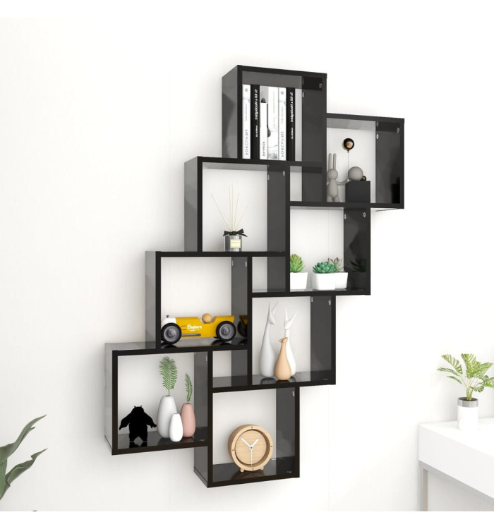 Étagère murale cube Noir 90x15x119 cm Bois d’ingénierie | Mobilier & Déco