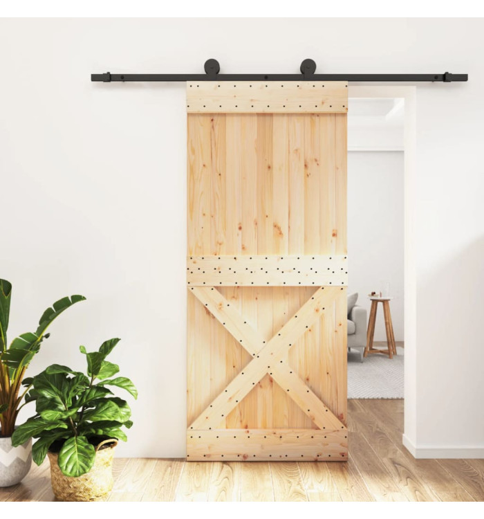 Porte coulissante et kit de quincaillerie 90x210 cm pin massif | Mobilier & Déco
