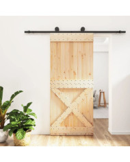 Porte coulissante et kit de quincaillerie 90x210 cm pin massif | Mobilier & Déco