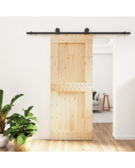 Porte coulissante et kit de quincaillerie 85x210 cm pin massif | Mobilier & Déco