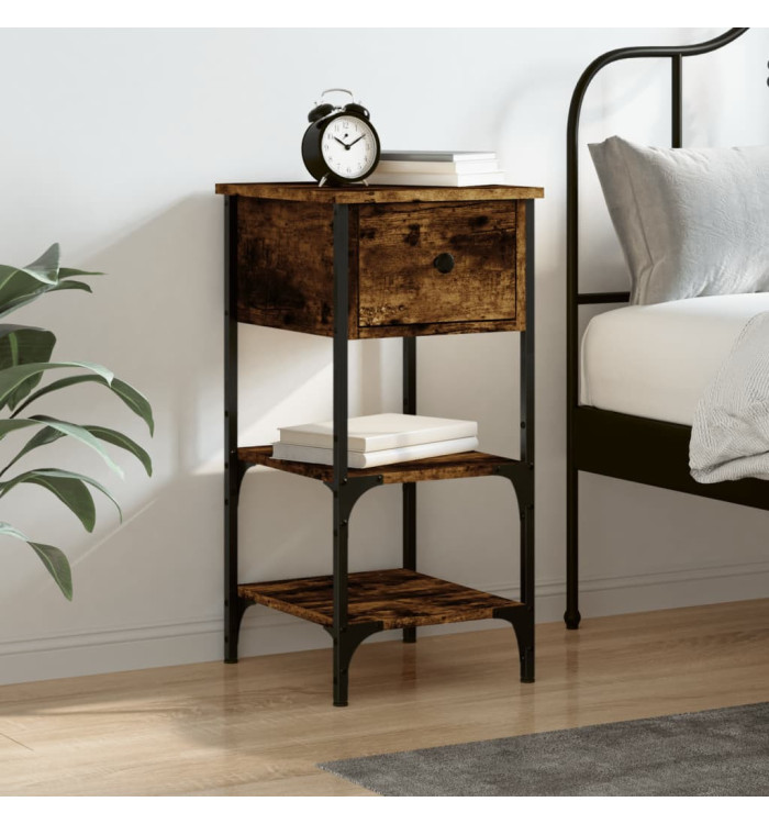 Table de chevet chêne fumé 34x36x70 cm bois d'ingénierie | Mobilier & Déco
