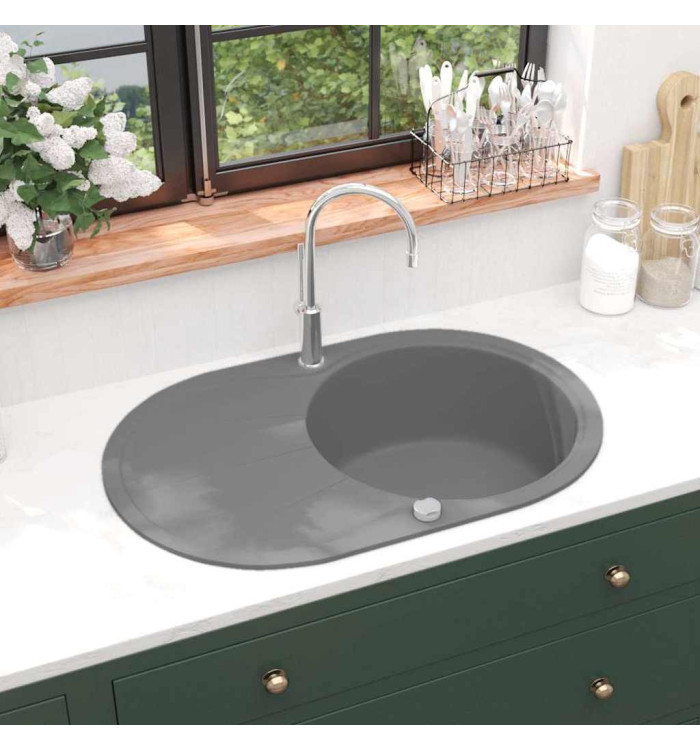 Évier de cuisine en granit Bac unique Ovale Gris | Mobilier & Déco