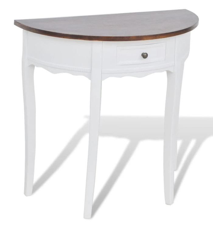 Table console avec tiroir et dessus de table marron Demi-ronde | Mobilier & Déco