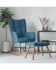 Chaise à bascule avec repose-pied Bleu Velours | Mobilier & Déco