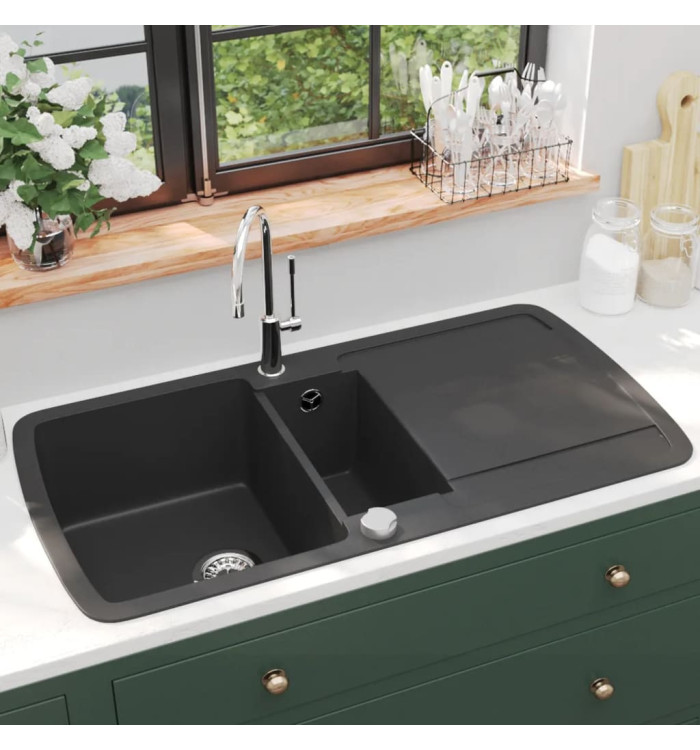 Évier de cuisine en granit Double bac Noir | Mobilier & Déco