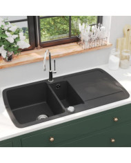 Évier de cuisine en granit Double bac Noir | Mobilier & Déco