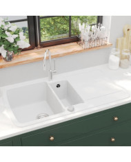 Évier de cuisine Granit Double lavabo Blanc | Mobilier & Déco