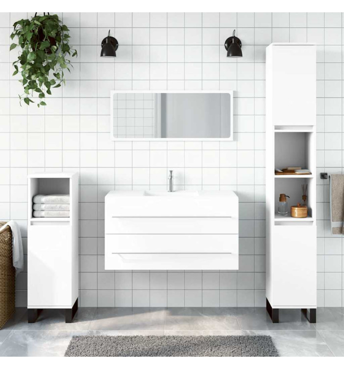 Armoire de salle de bain avec miroir blanc bois d'ingénierie | Mobilier & Déco