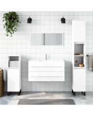 Armoire de salle de bain avec miroir blanc bois d'ingénierie | Mobilier & Déco