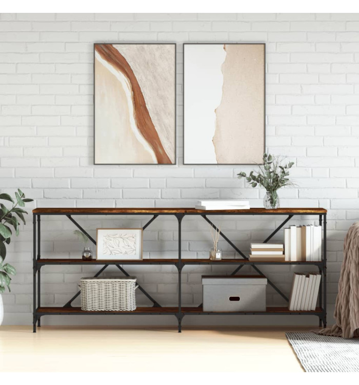 Table console chêne fumé 180x30x75 cm bois d'ingénierie et fer | Mobilier & Déco