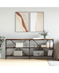 Table console chêne fumé 180x30x75 cm bois d'ingénierie et fer | Mobilier & Déco