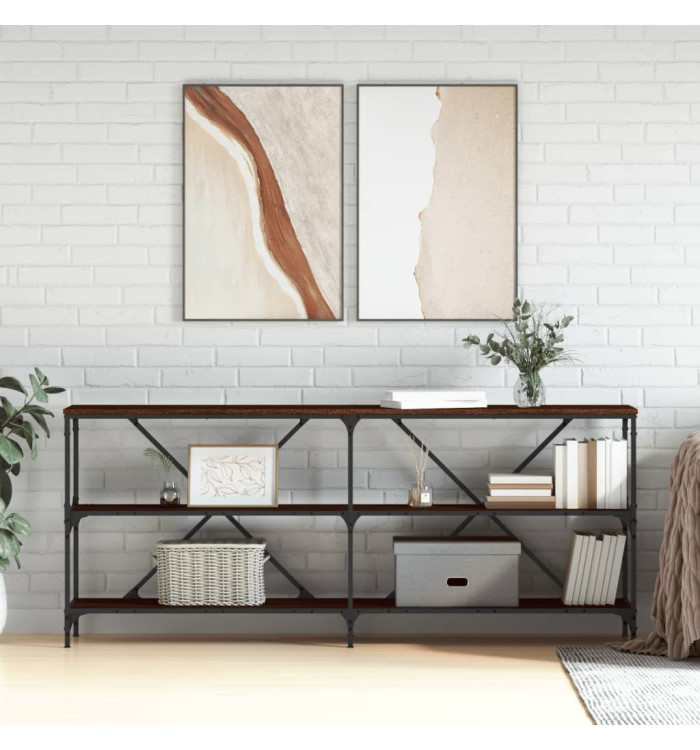 Table console chêne marron 180x30x75 bois d'ingénierie et fer | Mobilier & Déco