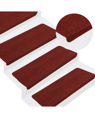 Tapis d'escalier autocollants 15 pcs 65x24,5x3,5 cm Rouge | Mobilier & Déco