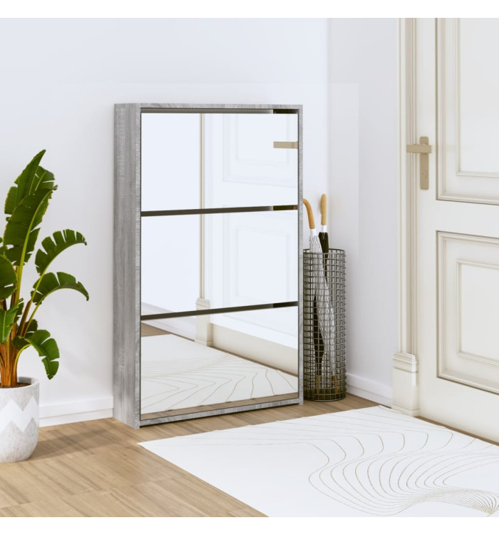 Armoire à chaussures miroir 3 niveaux Sonoma gris 63x17x102,5cm | Mobilier & Déco