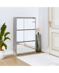 Armoire à chaussures miroir 3 niveaux Sonoma gris 63x17x102,5cm | Mobilier & Déco