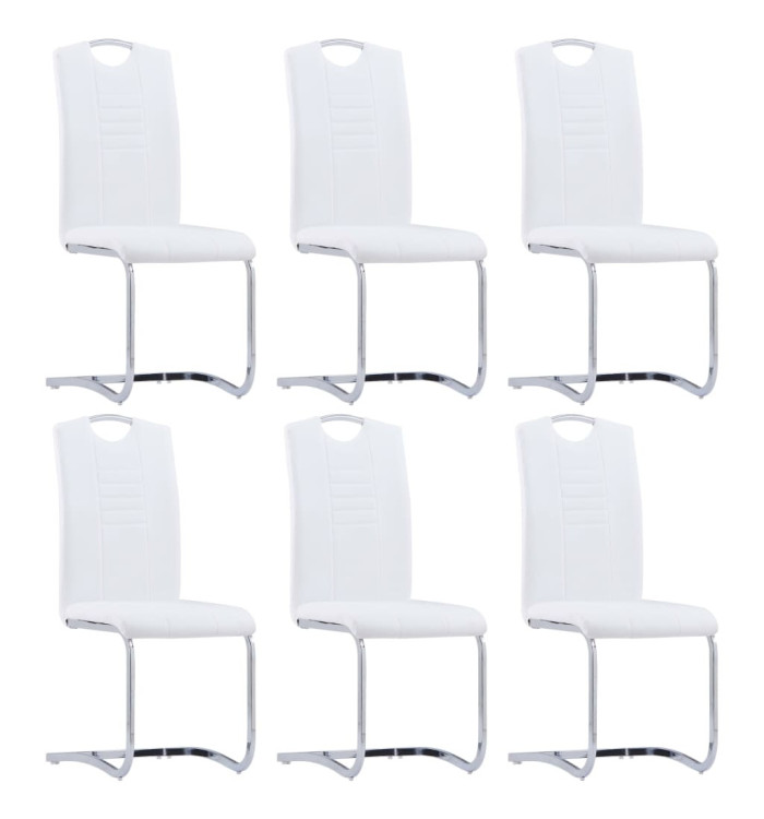 Chaises à manger cantilever lot de 6 blanc similicuir | Mobilier & Déco