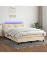 Sommier à lattes de lit avec matelas LED Crème 140x190 cm Tissu | Mobilier & Déco