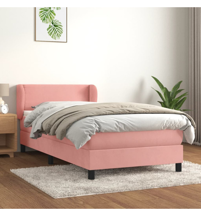 Sommier à lattes de lit avec matelas Rose 90x190 cm Velours | Mobilier & Déco