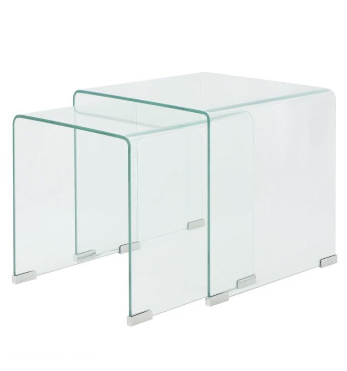 Ensemble de tables gigognes 2 Pièces Verre trempé Transparent | Mobilier & Déco