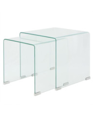 Ensemble de tables gigognes 2 Pièces Verre trempé Transparent | Mobilier & Déco