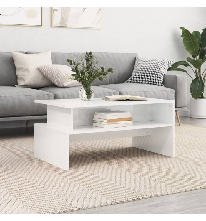 Table basse blanc brillant 90x55x42,5 cm bois d'ingénierie | Mobilier & Déco