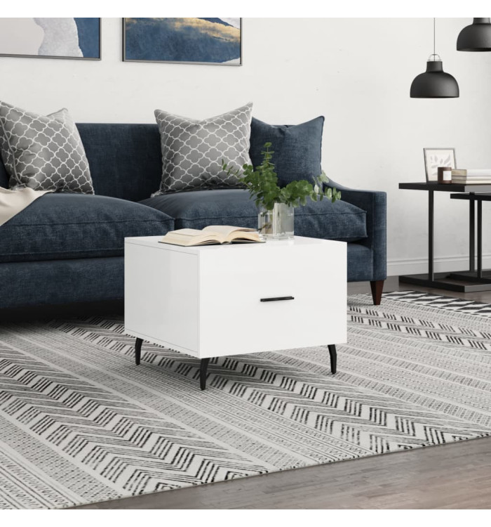 Table basse blanc brillant 50x50x40 cm bois d'ingénierie | Mobilier & Déco