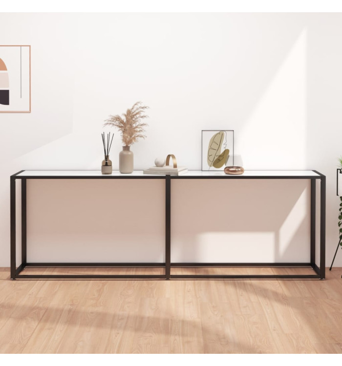 Table console Marbre blanc 220x35x75,5 cm Verre trempé | Mobilier & Déco