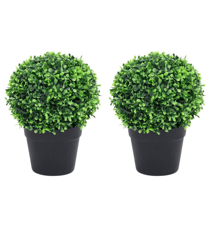 Plantes de buis artificiel 2 pcs avec pots Boule Vert 32 cm | Mobilier & Déco