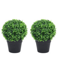 Plantes de buis artificiel 2 pcs avec pots Boule Vert 32 cm | Mobilier & Déco