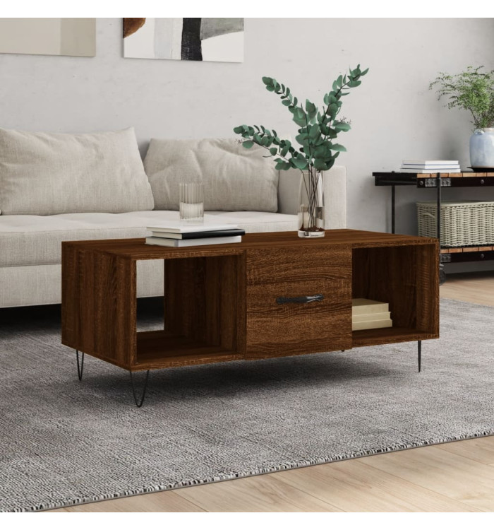 Table basse chêne marron 102x50x40 cm bois d'ingénierie | Mobilier & Déco