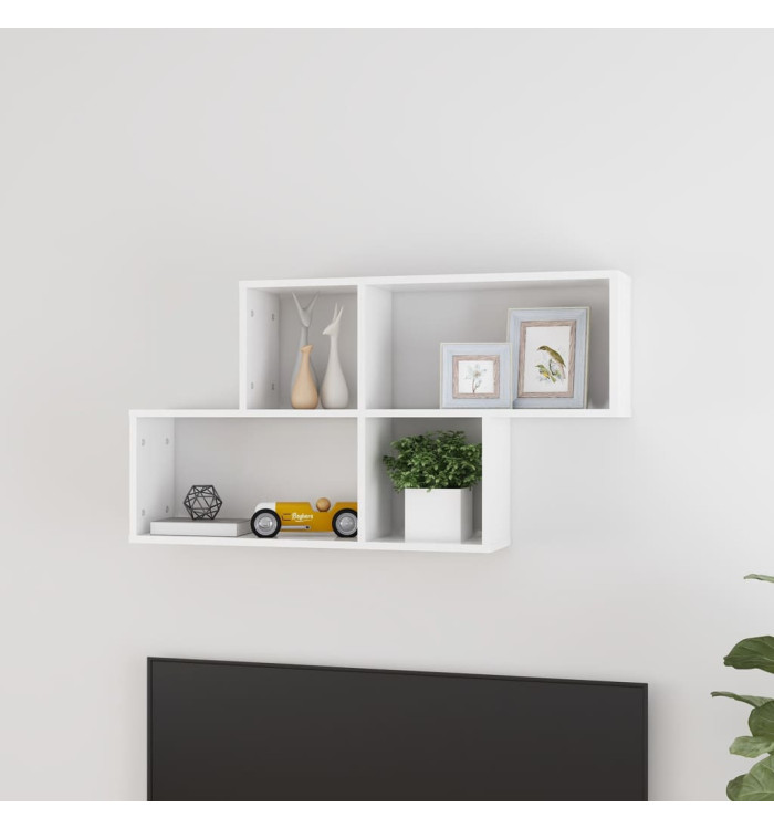 Étagère murale Blanc brillant 100x18x53 cm Bois d’ingénierie | Mobilier & Déco