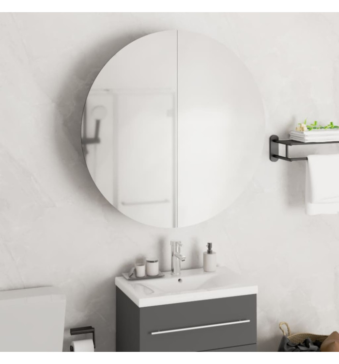 Armoire de salle de bain miroir rond et LED Blanc 54x54x17,5 cm | Mobilier & Déco
