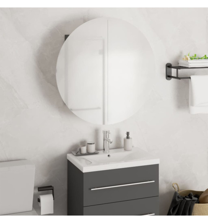 Armoire de salle de bain miroir rond et LED Gris 47x47x17,5 cm | Mobilier & Déco