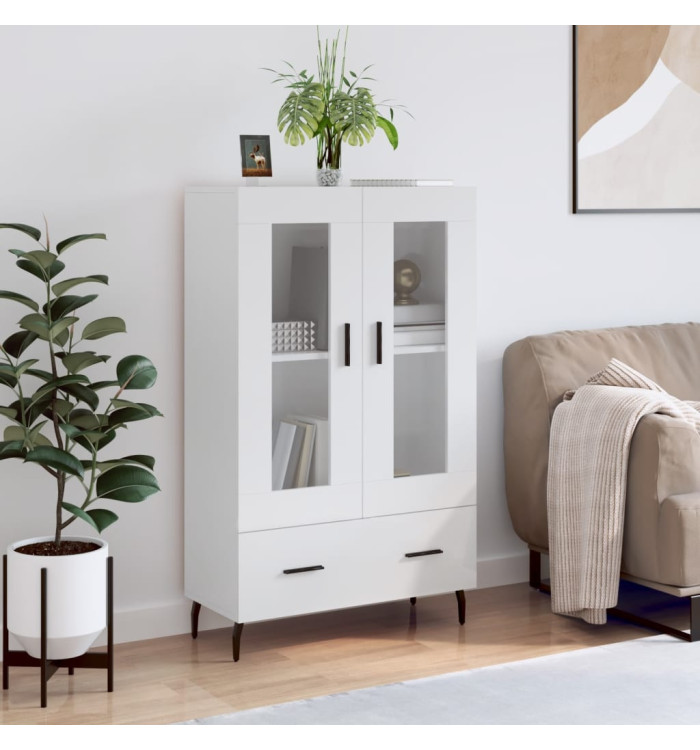 Buffet haut blanc brillant 69,5x31x115 cm bois d'ingénierie | Mobilier & Déco