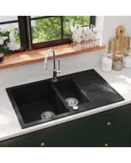 Évier de cuisine en granit Double bac Noir | Mobilier & Déco
