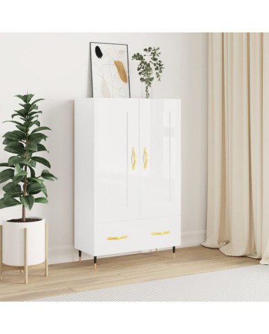 Buffet haut blanc brillant 69,5x31x115 cm bois d'ingénierie | Mobilier & Déco
